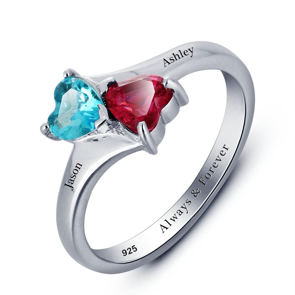 Personalized Infinite Love Promise Ring Double Heart Stone 925 Sterling Silver Jewelry Free Gift Box-Customized Jewel