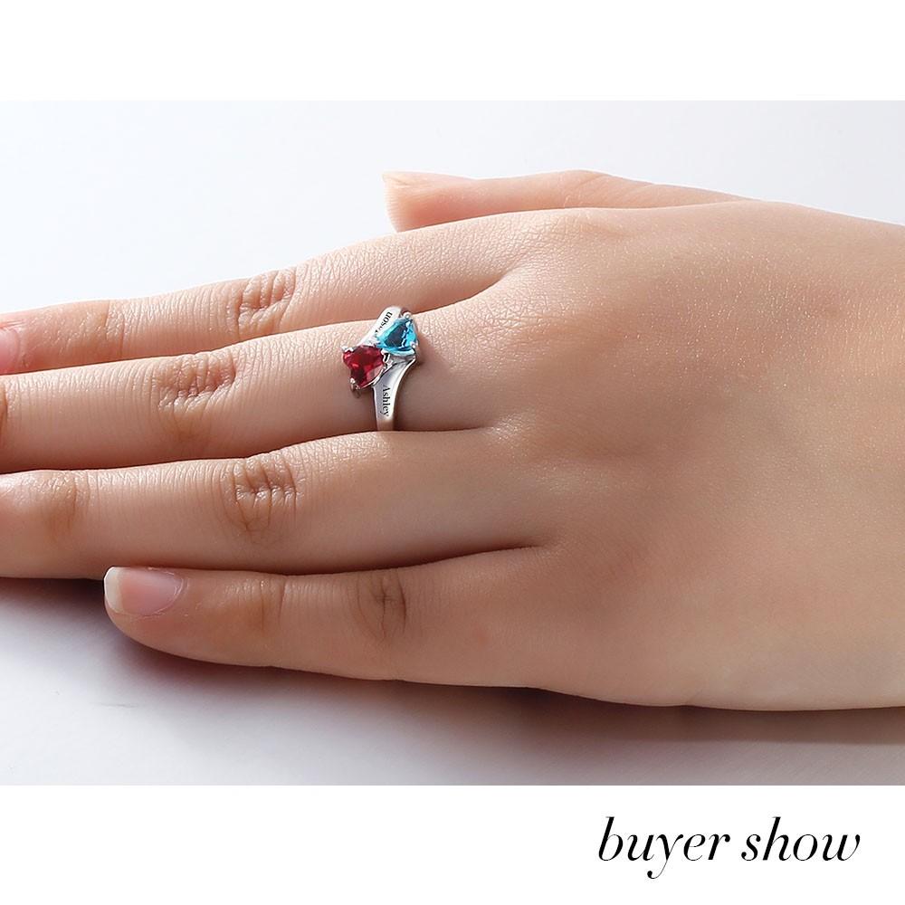 Personalized Infinite Love Promise Ring Double Heart Stone 925 Sterling Silver Jewelry Free Gift Box-Customized Jewel