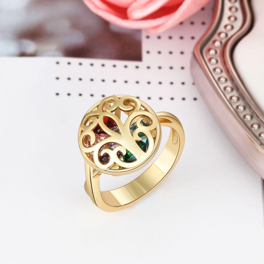 Customized Gold Color Rings Hollow With Birthstone Engrave Name Gifts Trendy Rings For Women New Arrival 2018-Customized Jewel