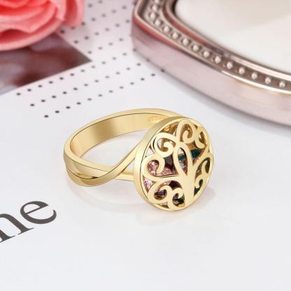 Customized Gold Color Rings Hollow With Birthstone Engrave Name Gifts Trendy Rings For Women New Arrival 2018-Customized Jewel