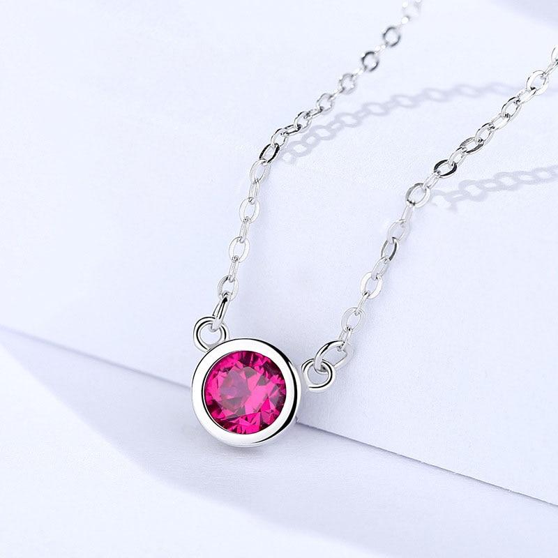 Romantic 925 Sterling Silver Necklace for Women with Rose Red Cubic Zircon Pendant, Trendy Jewelry for Girls-Customized Jewel