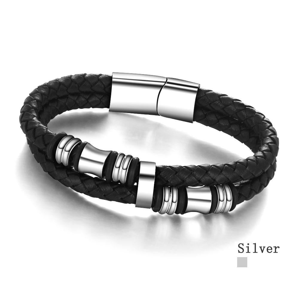 Stainless Steel Bracelet Men Black Leather Bracelets & Bangle Man Jewelry Accessories Bracelet Gifts for Men-Customized Jewel