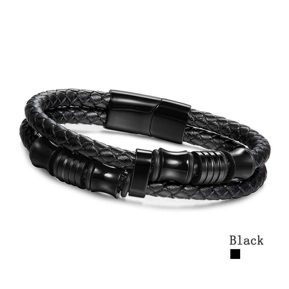 Stainless Steel Bracelet Men Black Leather Bracelets & Bangle Man Jewelry Accessories Bracelet Gifts for Men-Customized Jewel