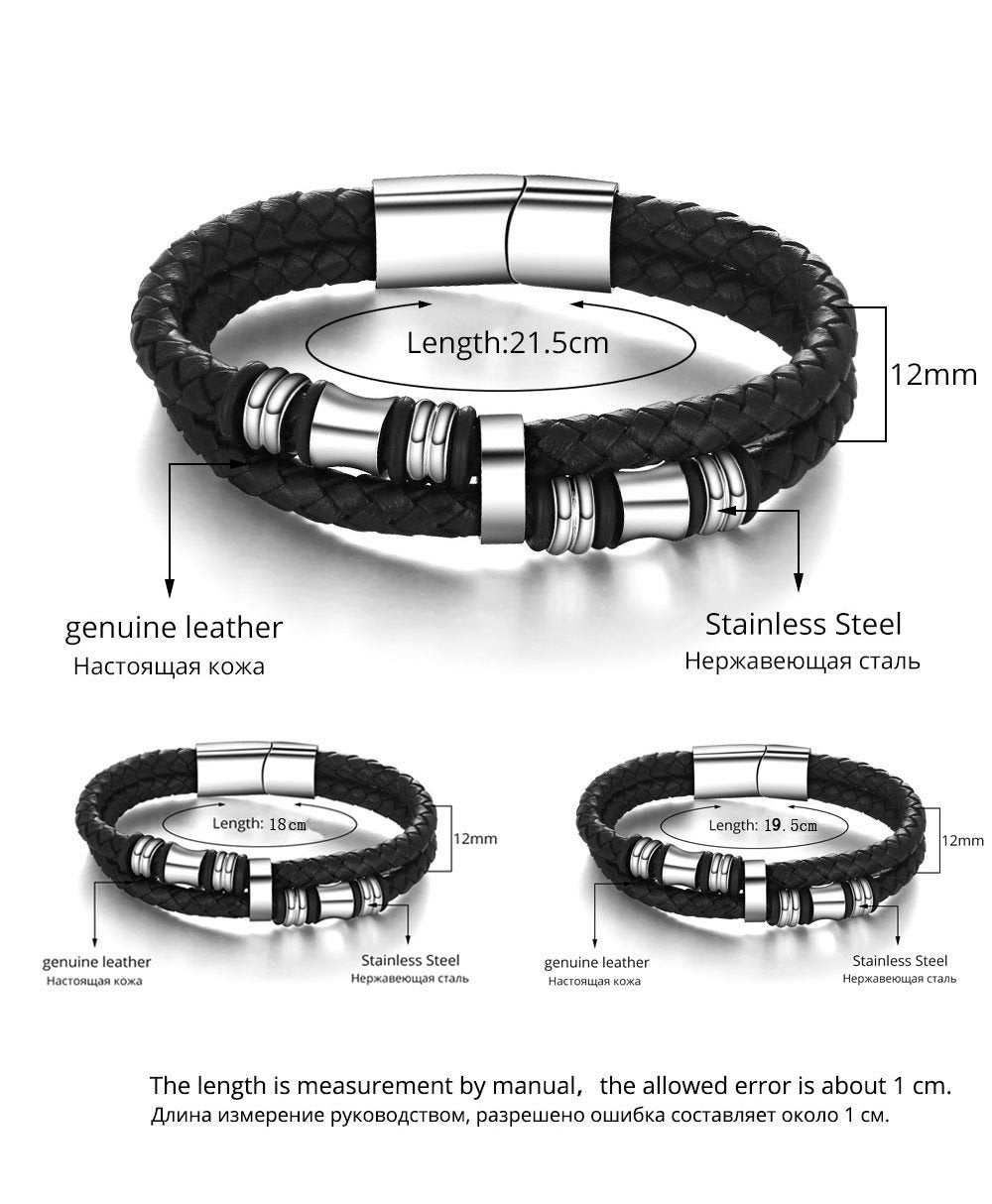 Stainless Steel Bracelet Men Black Leather Bracelets & Bangle Man Jewelry Accessories Bracelet Gifts for Men-Customized Jewel