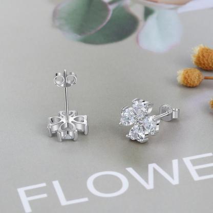 Personalized Stud Flower Earrings for Women with Customized 4 Heart Birthstones-Customized Jewel