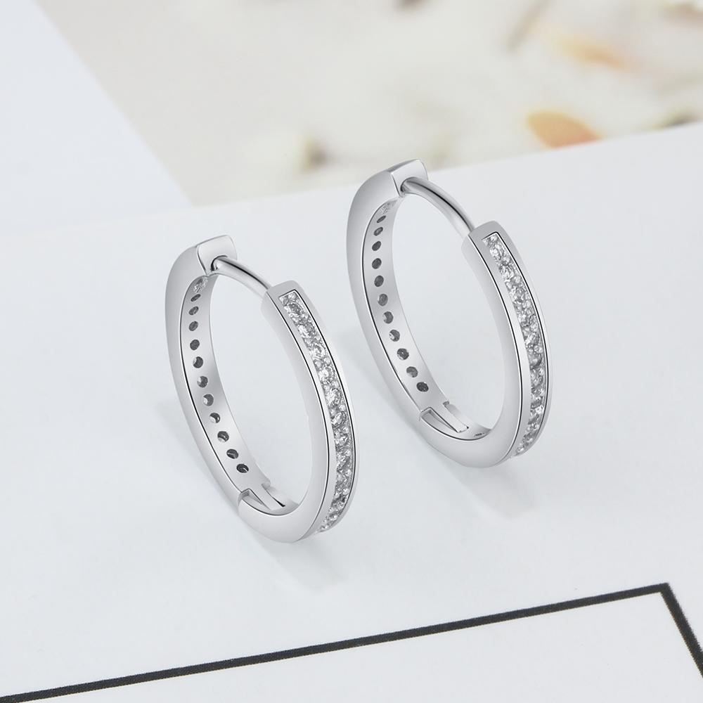 Solid 925 Sterling Silver Hoop Earrings for Women Round Circle Earrings with Zirconia Silver 925 Jewelry-Customized Jewel