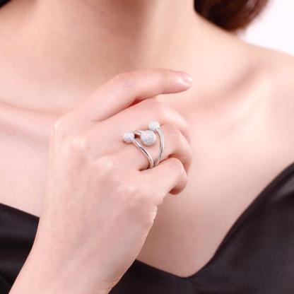 Solid 925 Sterling Silver Adjustable Rings for Women – Surround Ball Design – Party Jewelry Gift Ideas for Mom-Customized Jewel
