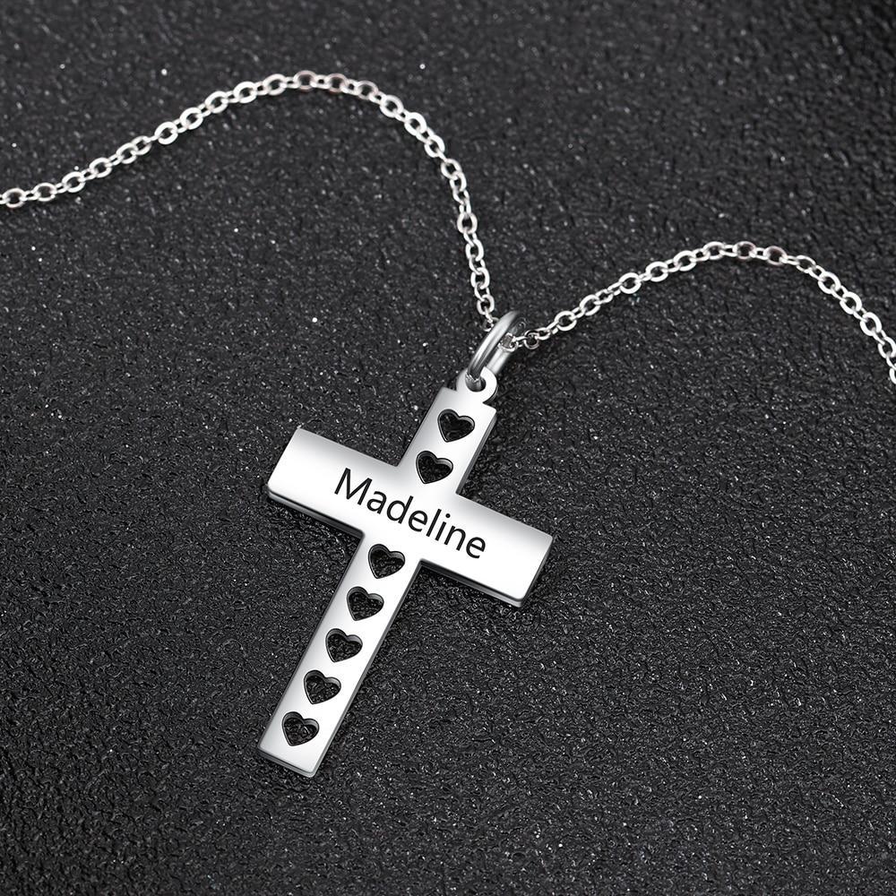 Personalized Stainless Steel Engraved Pendant Necklace - Engrave Special Note - Cross Pendant with Hollow out Heart-Customized Jewel