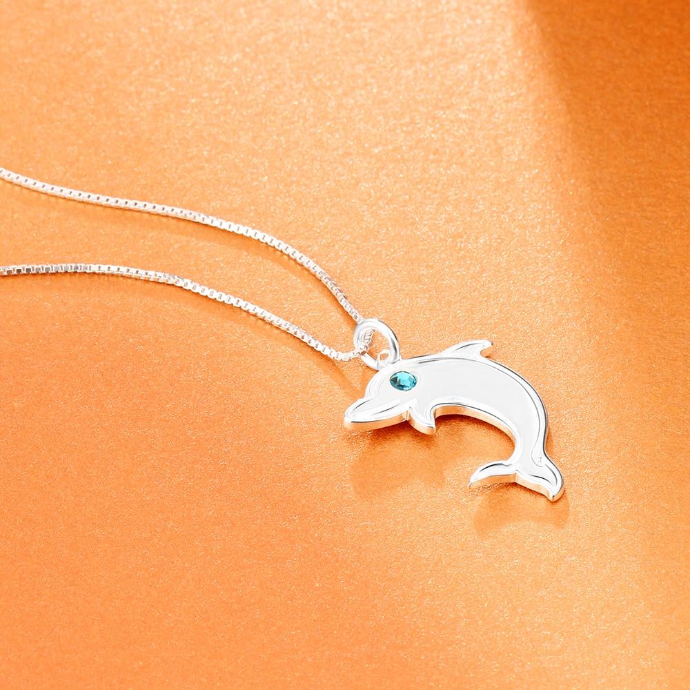 925 Sterling Silver Dolphin Shape Name & Birthstone Personalized Pendant Necklaces for Women-Customized Jewel