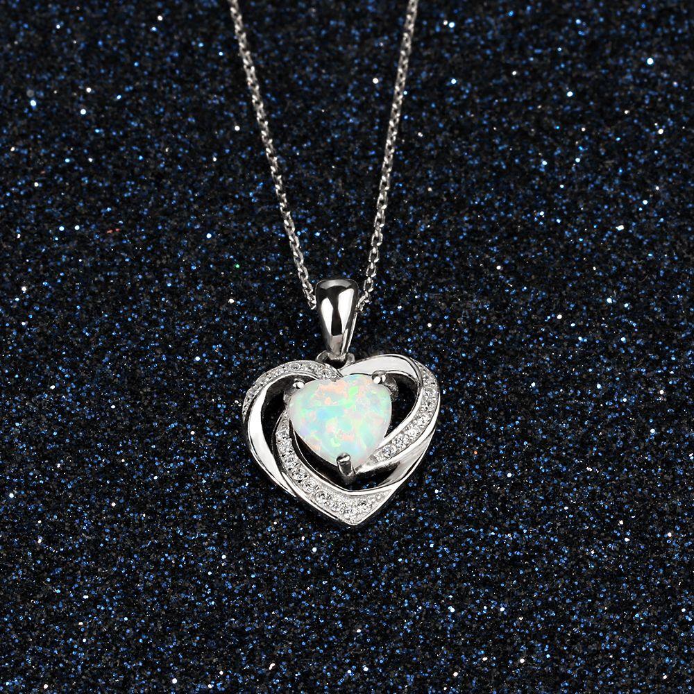 New Romantic Woman 925 Sterling Silver&Opal Necklace&Pendants Heart Design Best Women Jewelry Gift-Customized Jewel