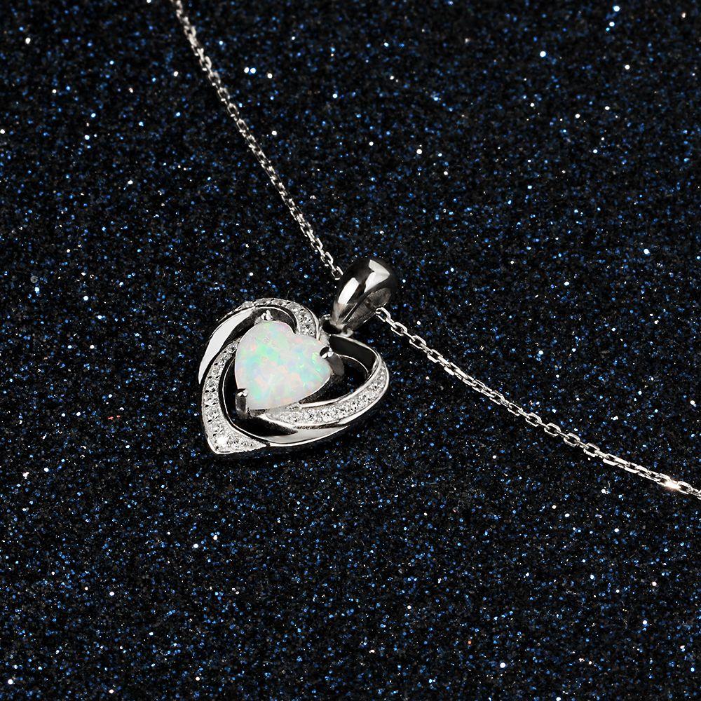 New Romantic Woman 925 Sterling Silver&Opal Necklace&Pendants Heart Design Best Women Jewelry Gift-Customized Jewel