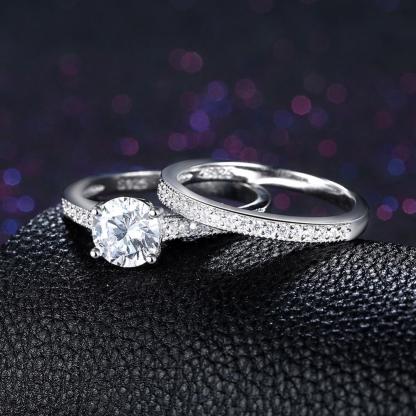 Engagement Ring Set - Sterling Silver Ring Bands with Cubic Zirconia Stones - Wedding Band rings-Customized Jewel