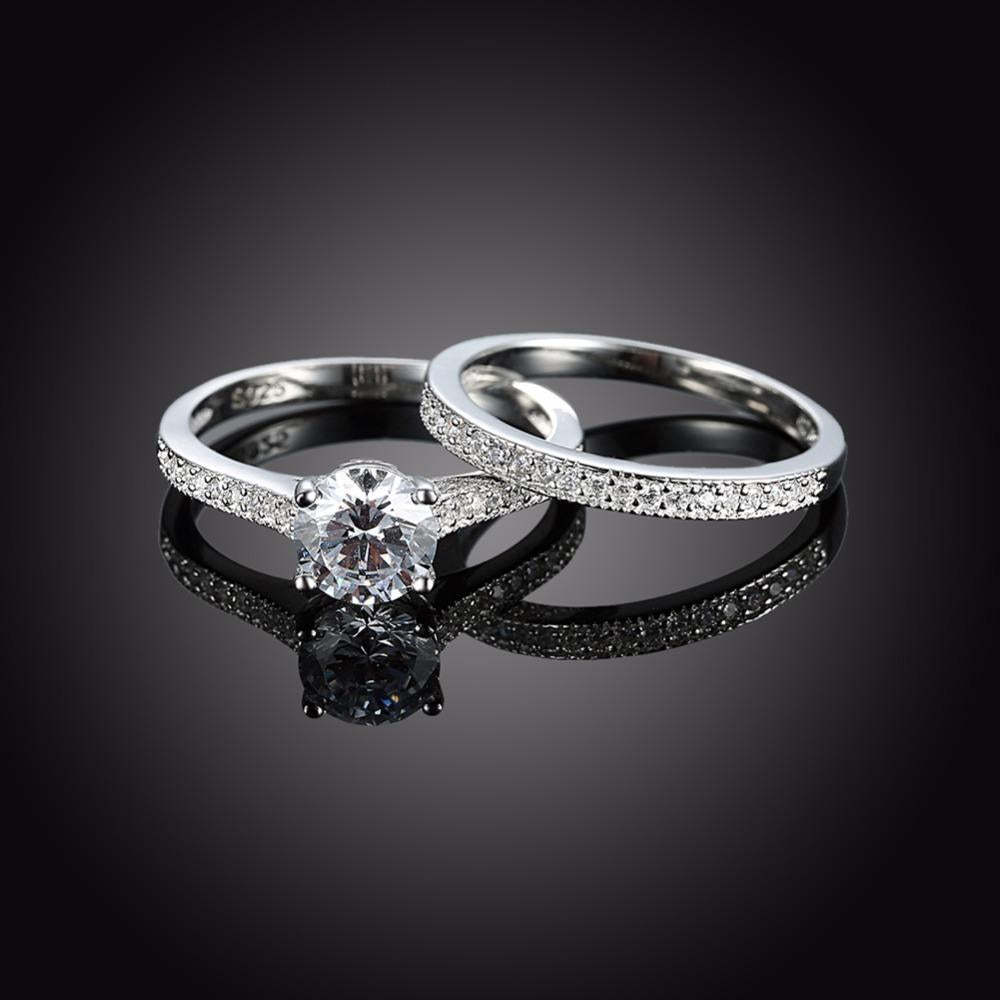 Engagement Ring Set - Sterling Silver Ring Bands with Cubic Zirconia Stones - Wedding Band rings-Customized Jewel