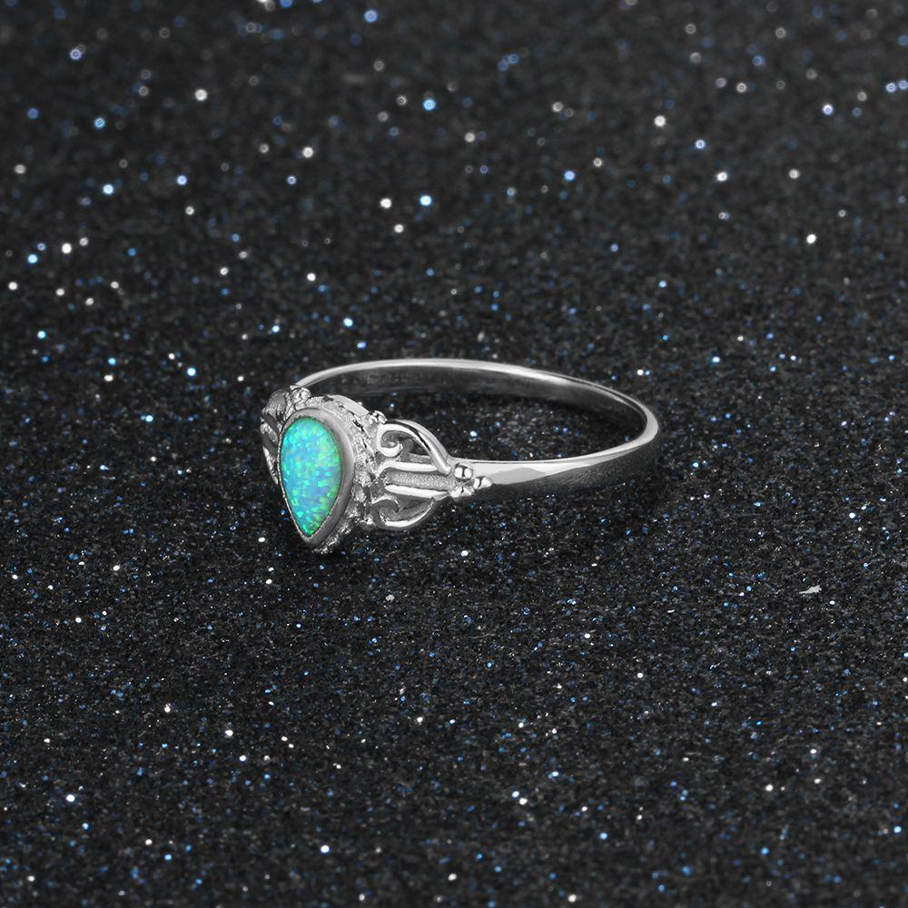 925 Sterling Silver Elegant Rings for Women – Water Drop Shape Blue Opal Stone – Fashion Jewelry Birthday Gift for Mother -Customized Jewel