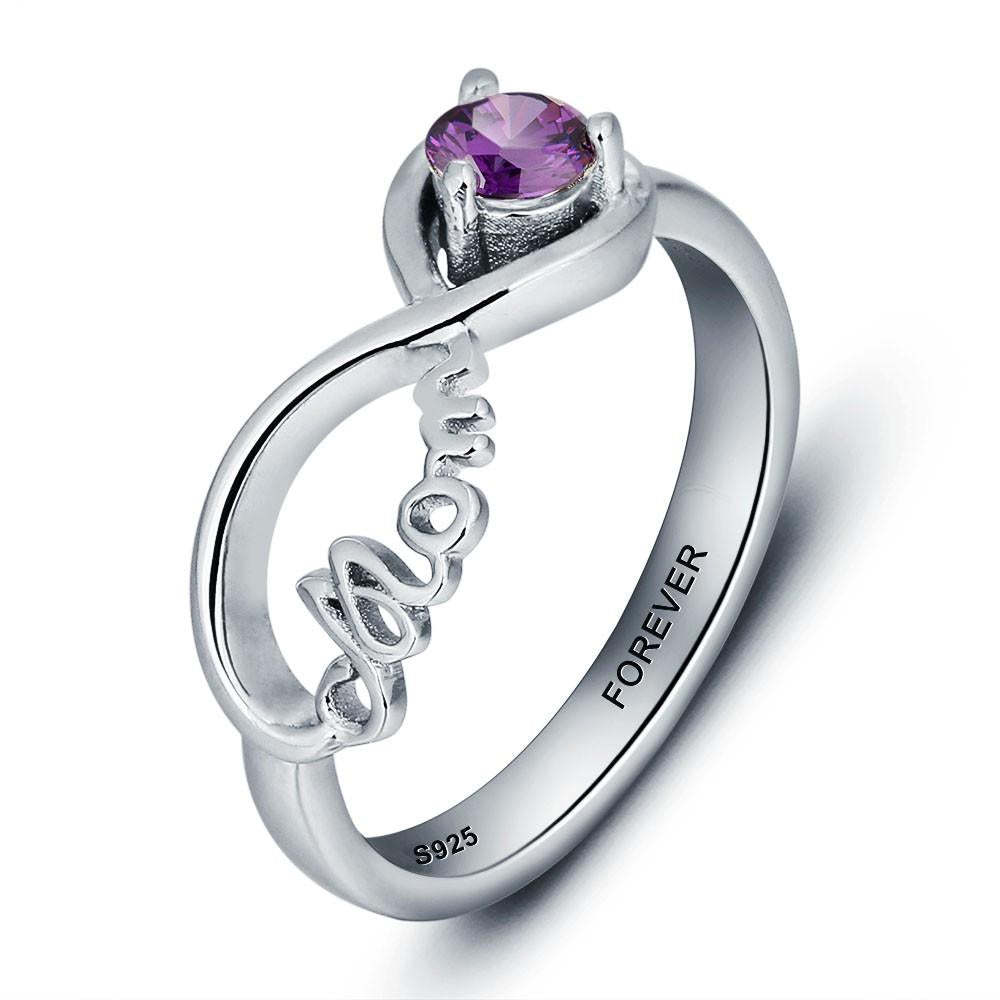 Personalized 925 Sterling Silver Engraved Name & Birthstone Mom Rings, Fashion Jewelry Gift for Mom-Customized Jewel