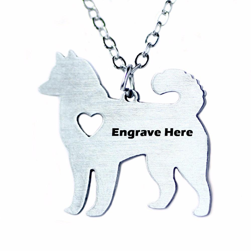 Personalized Stainless Steel Animal Necklace with Name Engraving Alaskan Malamute Pendant, Trendy Pet Lover Jewelry-Customized Jewel
