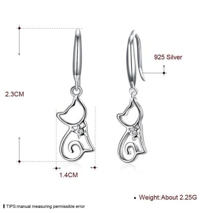 925 Sterling Silver Cute Cat Drop Earrings for Women, Hypoallergenic Hook Earrings Romantic Accessory, 2 Color Options -Customized Jewel