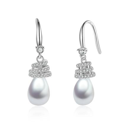 Wedding Fine Jewelry Women 925 Sterling Silver Pearl Dangle Earrings Cubic Zirconia Drop Earrings for Girls-Customized Jewel