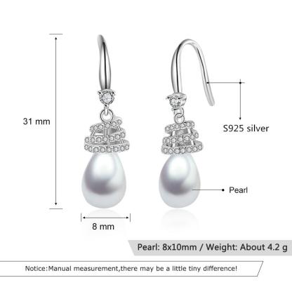 Wedding Fine Jewelry Women 925 Sterling Silver Pearl Dangle Earrings Cubic Zirconia Drop Earrings for Girls-Customized Jewel