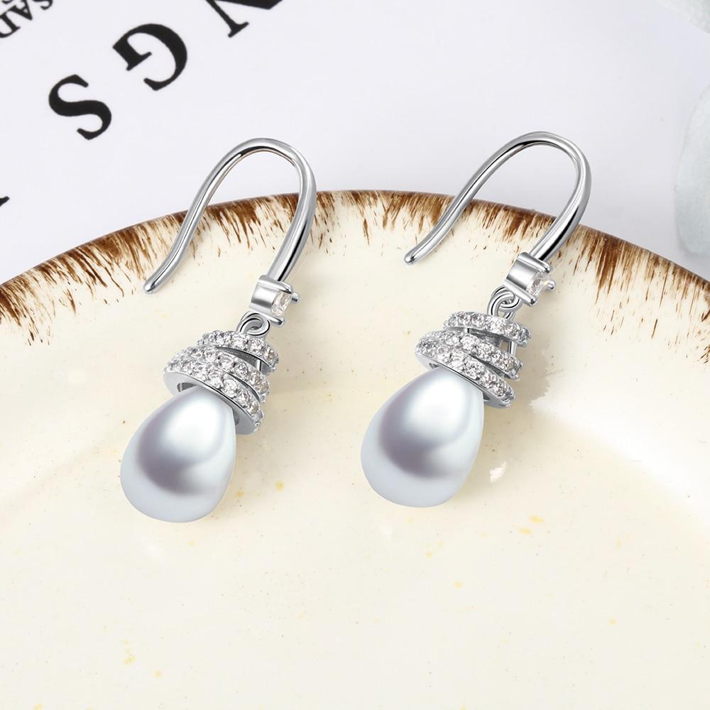 Wedding Fine Jewelry Women 925 Sterling Silver Pearl Dangle Earrings Cubic Zirconia Drop Earrings for Girls-Customized Jewel