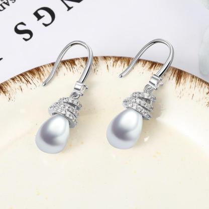 Wedding Fine Jewelry Women 925 Sterling Silver Pearl Dangle Earrings Cubic Zirconia Drop Earrings for Girls-Customized Jewel