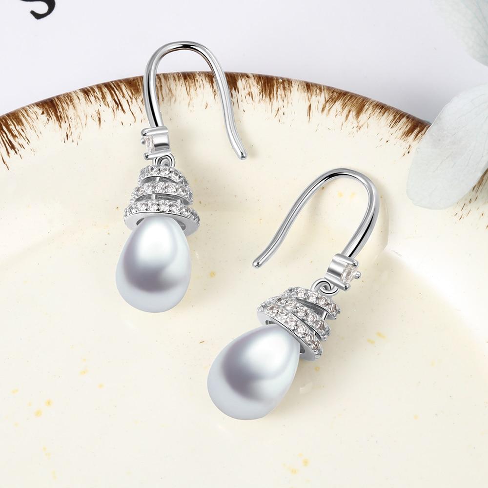 Wedding Fine Jewelry Women 925 Sterling Silver Pearl Dangle Earrings Cubic Zirconia Drop Earrings for Girls-Customized Jewel