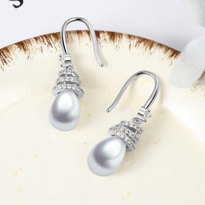 Wedding Fine Jewelry Women 925 Sterling Silver Pearl Dangle Earrings Cubic Zirconia Drop Earrings for Girls-Customized Jewel