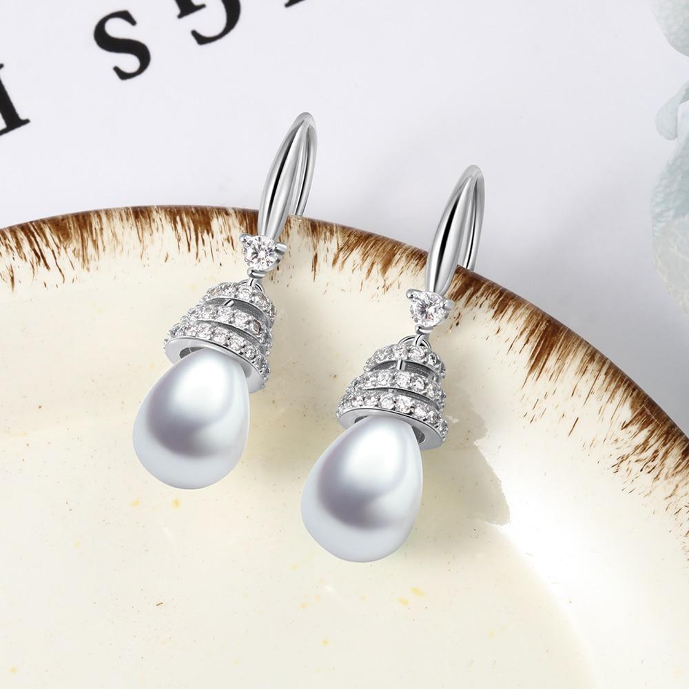 Wedding Fine Jewelry Women 925 Sterling Silver Pearl Dangle Earrings Cubic Zirconia Drop Earrings for Girls-Customized Jewel