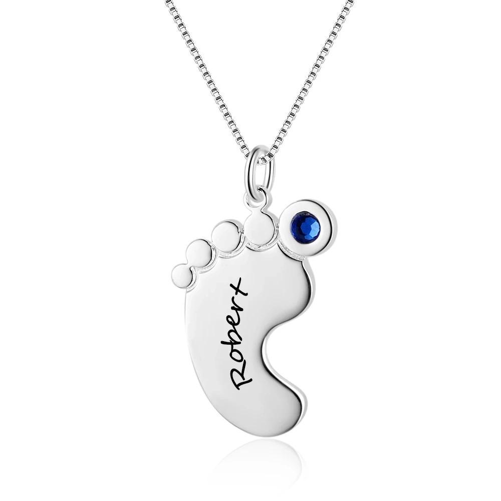 Personalized Baby Feet Necklace - Custom Name Pendant - Custom Birthstone with Sterling Silver Necklace-Customized Jewel