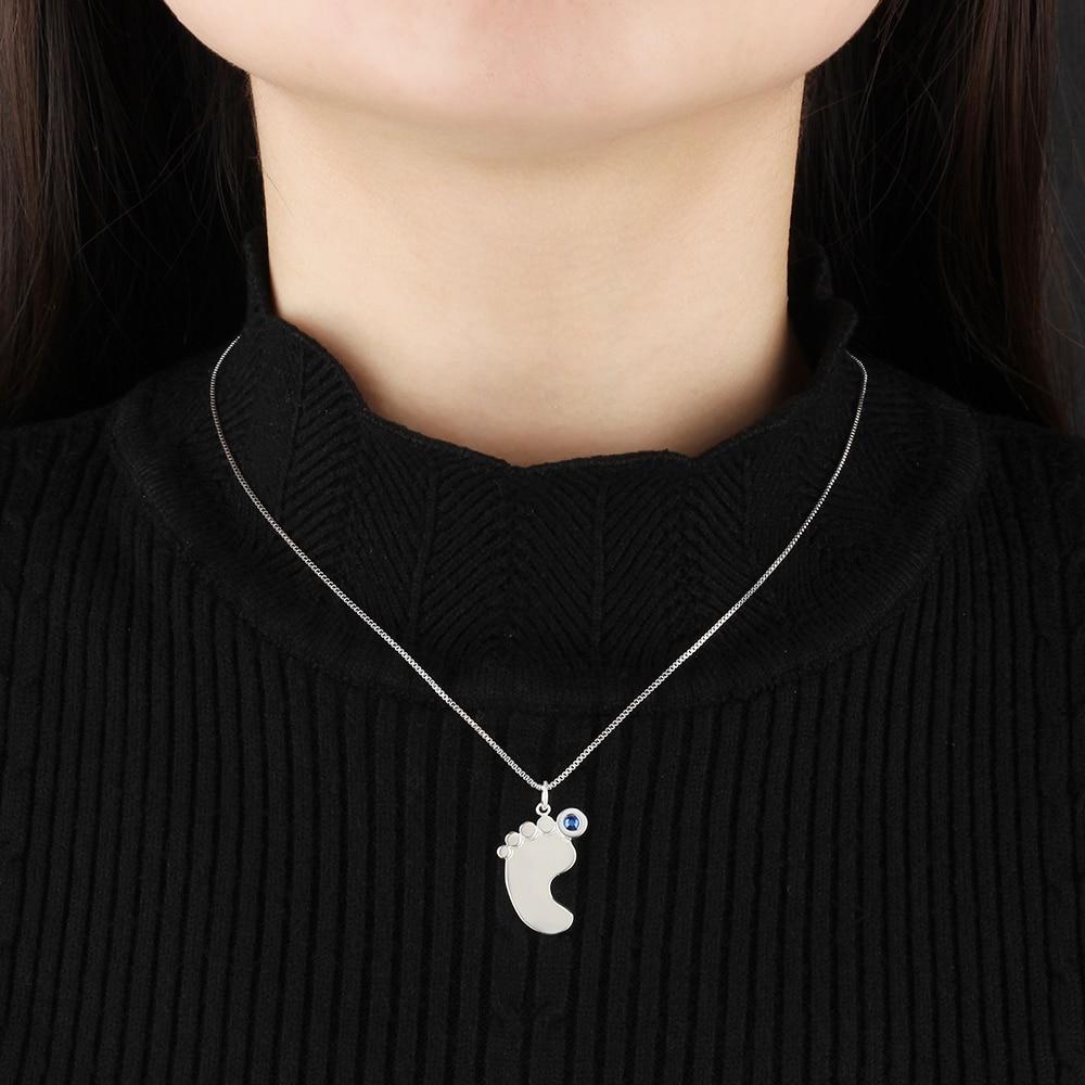 Personalized Baby Feet Necklace - Custom Name Pendant - Custom Birthstone with Sterling Silver Necklace-Customized Jewel