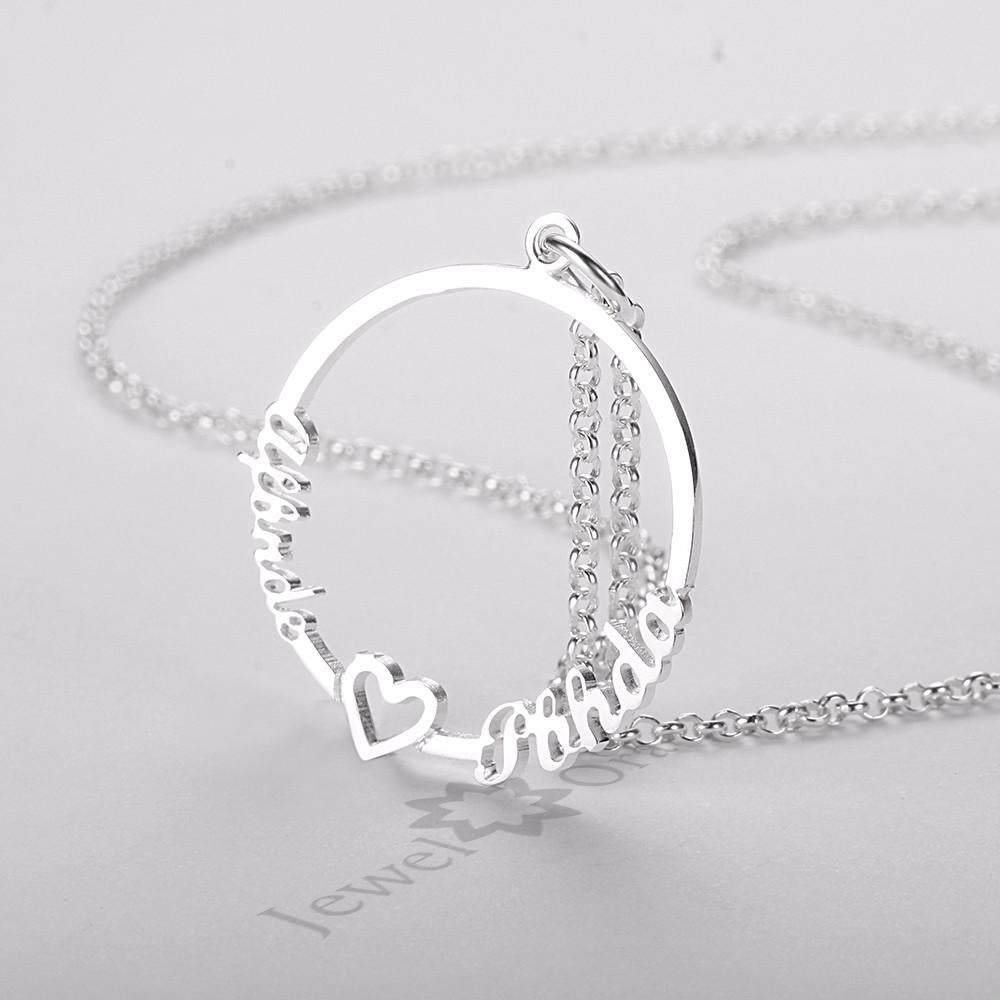 Personalized Custom 2 Names Necklace for Women 925 Sterling Silver Circle Necklace with Heart Fine Jewelry-Customized Jewel