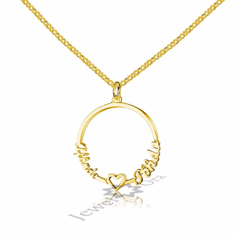 Personalized Custom 2 Names Necklace for Women 925 Sterling Silver Circle Necklace with Heart Fine Jewelry-Customized Jewel