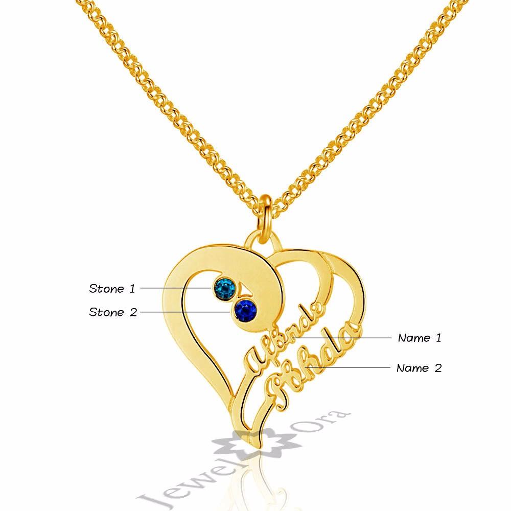 Personalized 925 Sterling Silver Double Heart Name Engraved & Custom Birthstone Pendant Necklace, Fashion Necklace for Women-Customized Jewel