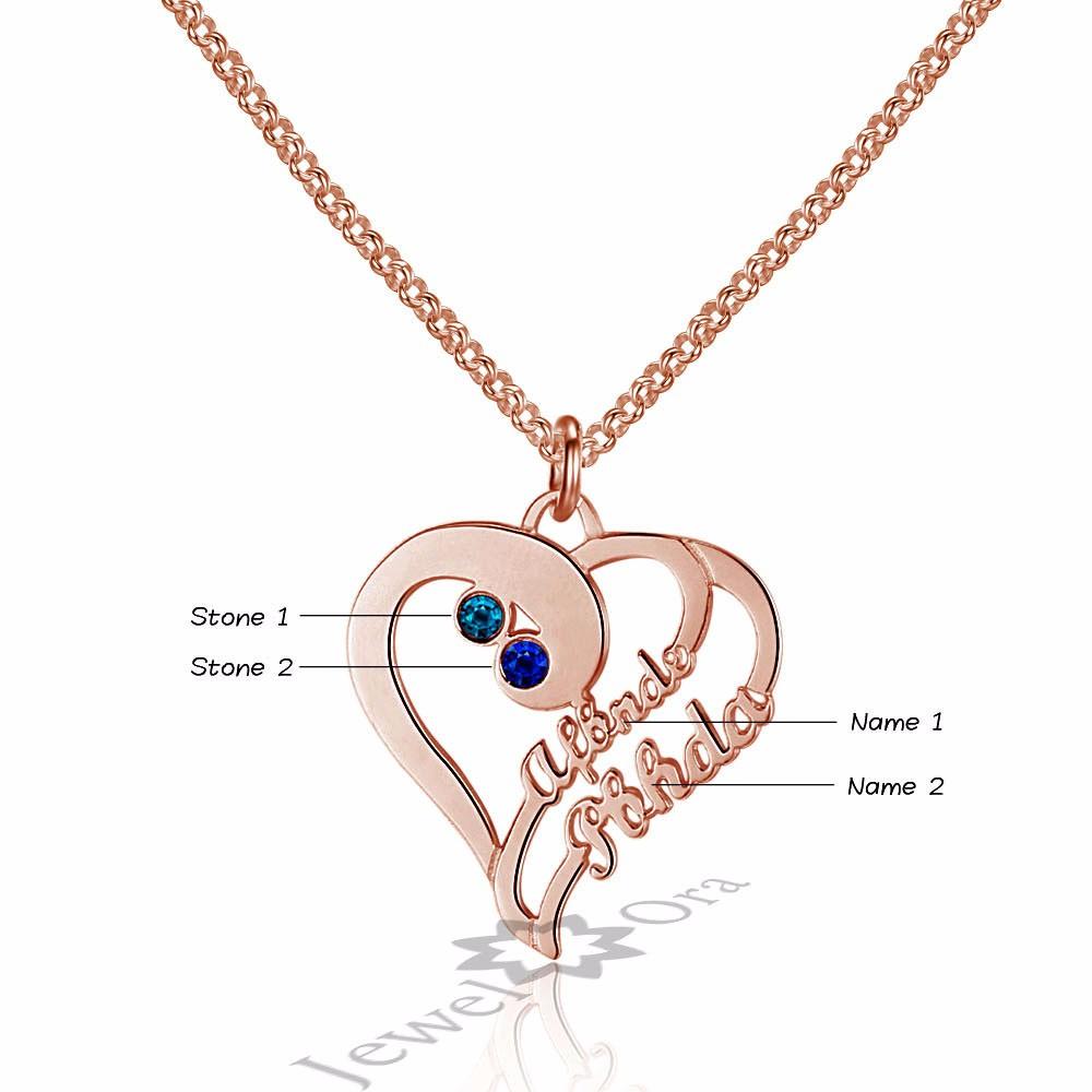 Personalized 925 Sterling Silver Double Heart Name Engraved & Custom Birthstone Pendant Necklace, Fashion Necklace for Women-Customized Jewel