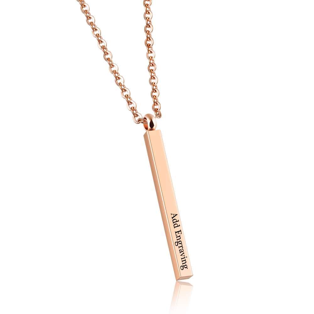 Personalized Rose Gold Color Stainless Steel Necklace with Vertical Bar Engrave Name Pendant, Trendy Jewelry Gift for Women-Customized Jewel