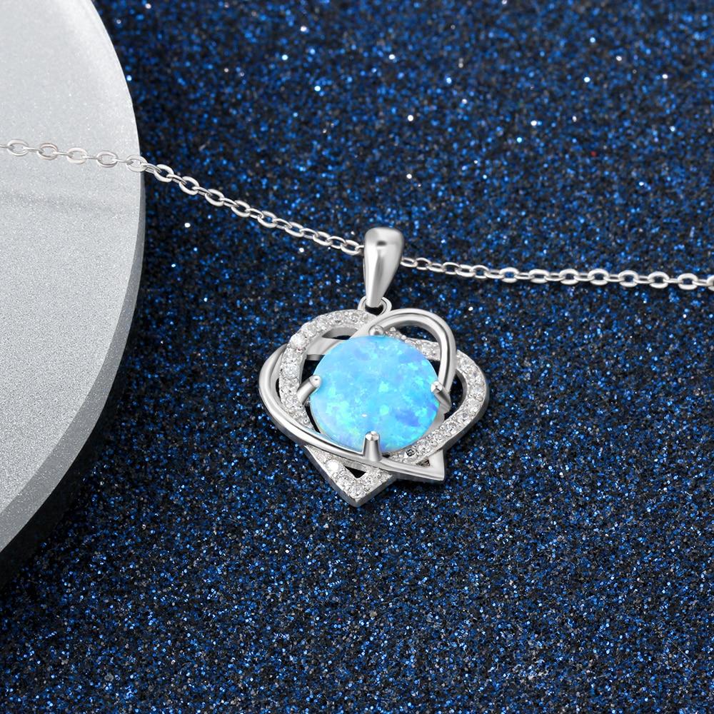 Heart To Heart Blue Opal Pendants & Necklace With Genuine 925 Sterling Silver Women Jewelry Gift For Her-Customized Jewel