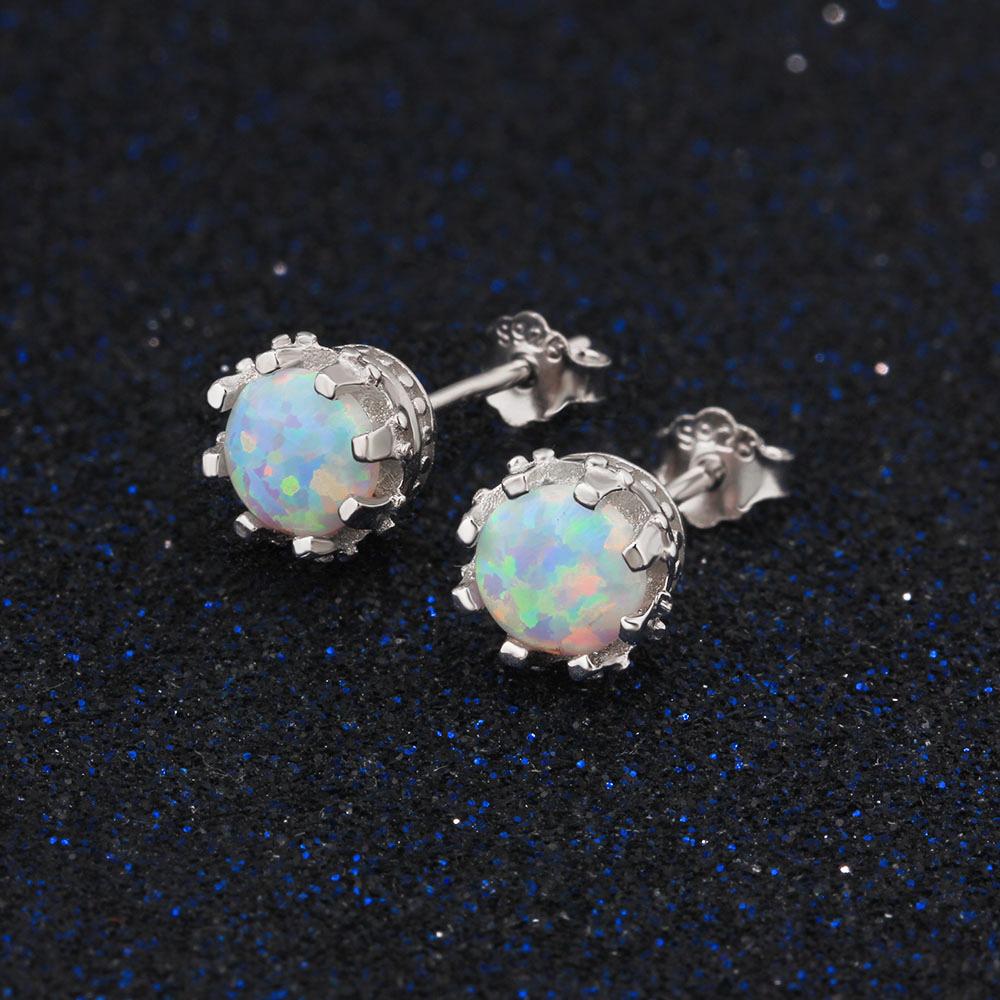 7mm Milky Opal Round Stud Earrings For Women Solid 925 Sterling Silver Earring Fashion Jewelry Gift For Party-Customized Jewel