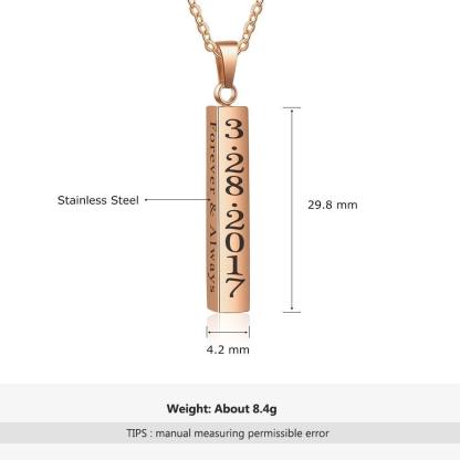 Personalized Name Date Necklace - Engravable Vertical Bar Pendant - Unisex Stainless Steel Jewelry-Customized Jewel