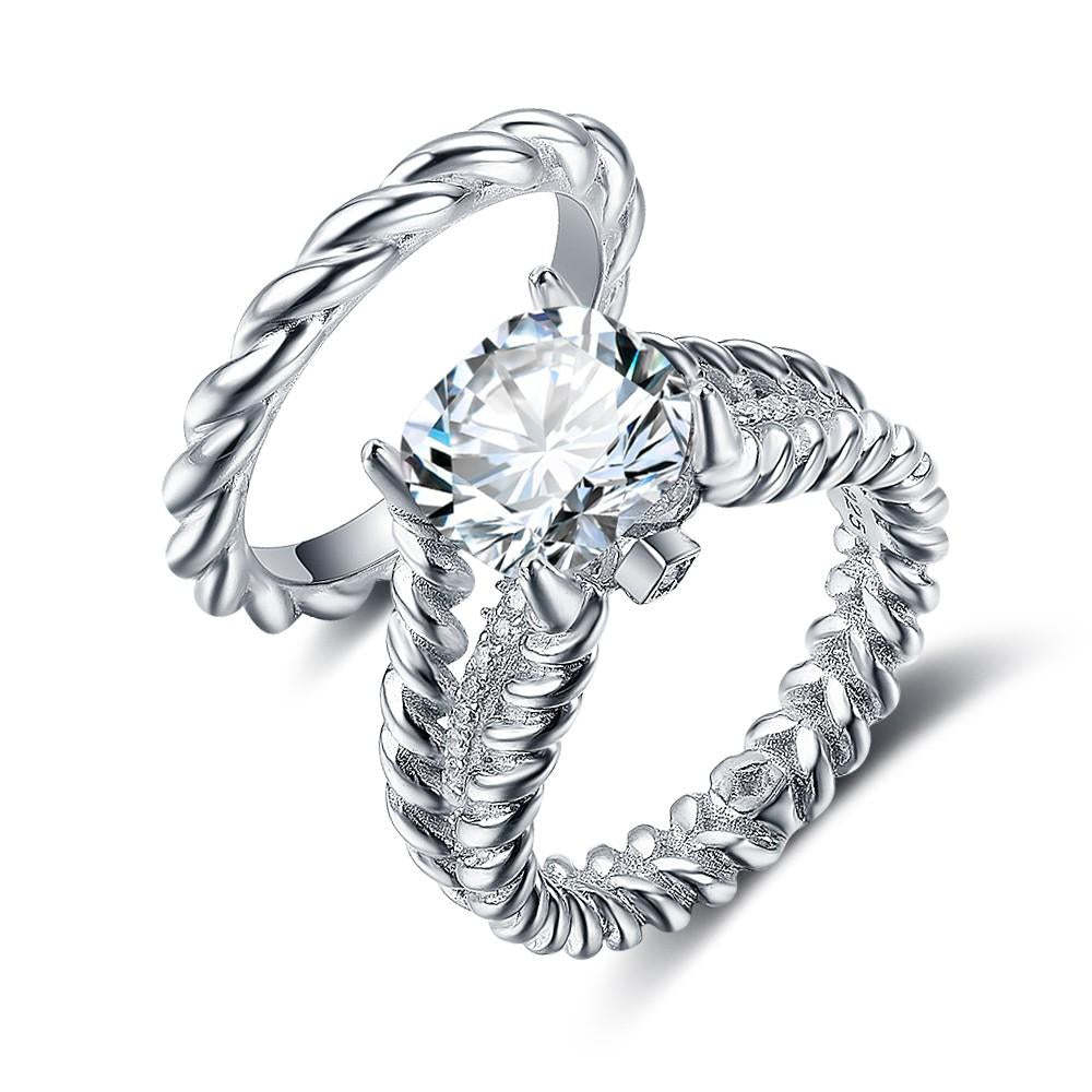 925 Sterling Silver Double Rope Ring Set with Cubic Zirconia-Customized Jewel