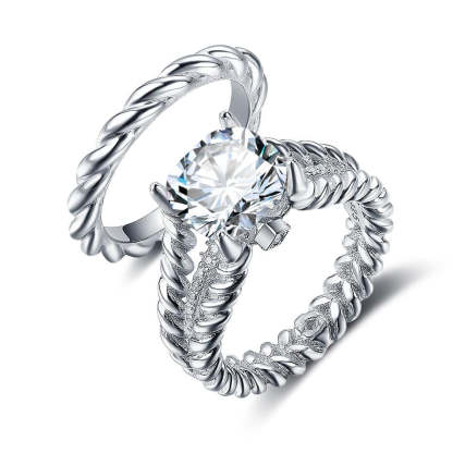 925 Sterling Silver Double Rope Ring Set with Cubic Zirconia-Customized Jewel