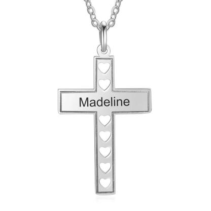 Personalized Stainless Steel Engraved Pendant Necklace - Engrave Special Note - Cross Pendant with Hollow out Heart-Customized Jewel