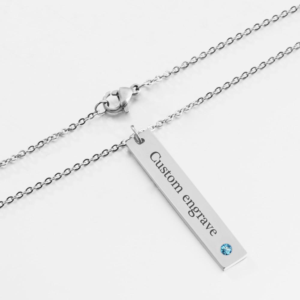 Personalized Stainless Steel Necklace with Engrave Name Bar & Birthstone Pendant-Customized Jewel