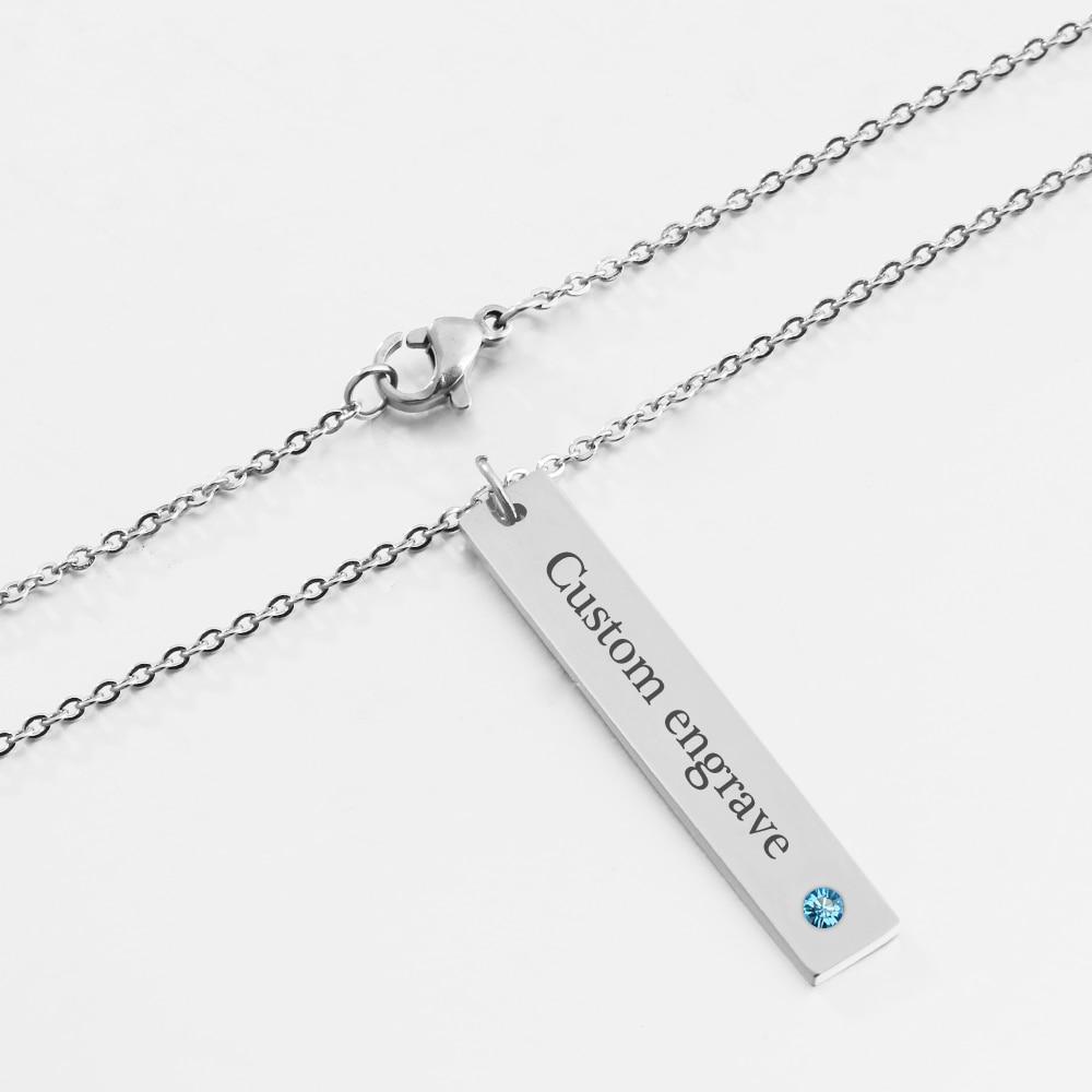 Personalized Stainless Steel Necklace with Engrave Name Bar & Birthstone Pendant-Customized Jewel