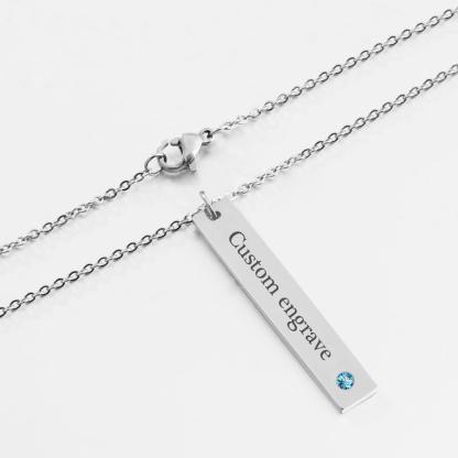 Personalized Stainless Steel Necklace with Engrave Name Bar & Birthstone Pendant-Customized Jewel