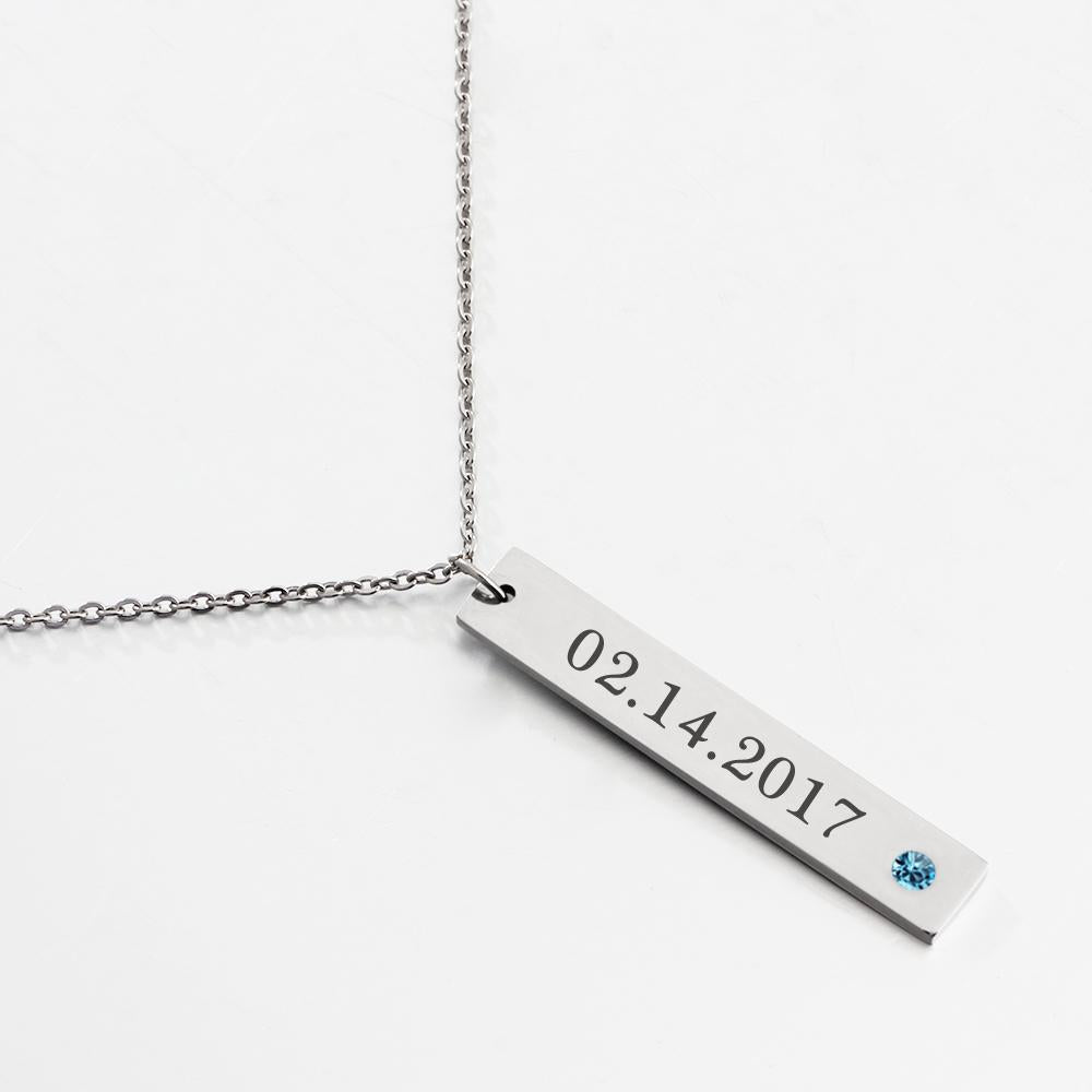 Personalized Stainless Steel Necklace with Engrave Name Bar & Birthstone Pendant-Customized Jewel