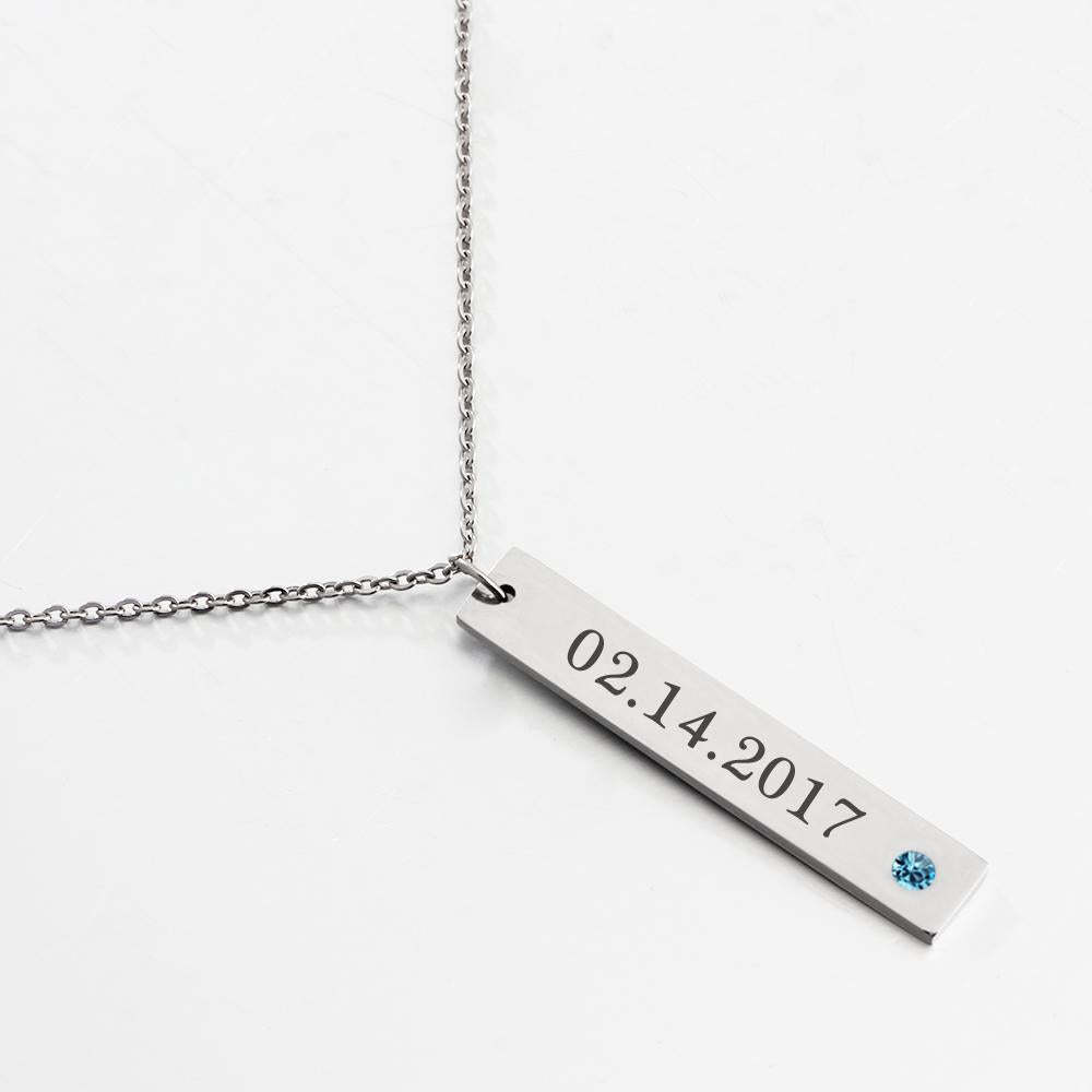 Personalized Stainless Steel Necklace with Engrave Name Bar & Birthstone Pendant-Customized Jewel