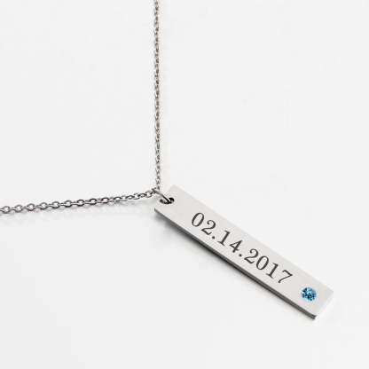Personalized Stainless Steel Necklace with Engrave Name Bar & Birthstone Pendant-Customized Jewel