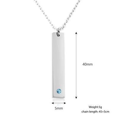 Personalized Stainless Steel Necklace with Engrave Name Bar & Birthstone Pendant-Customized Jewel
