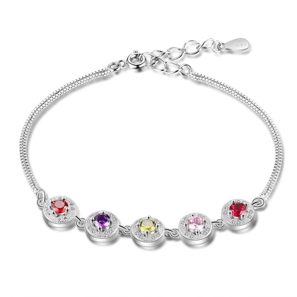 Personalized Double Chain Bracelet for Women with Customized 5 Birthstones, Family gift Bracelets & Bangles-Customized Jewel