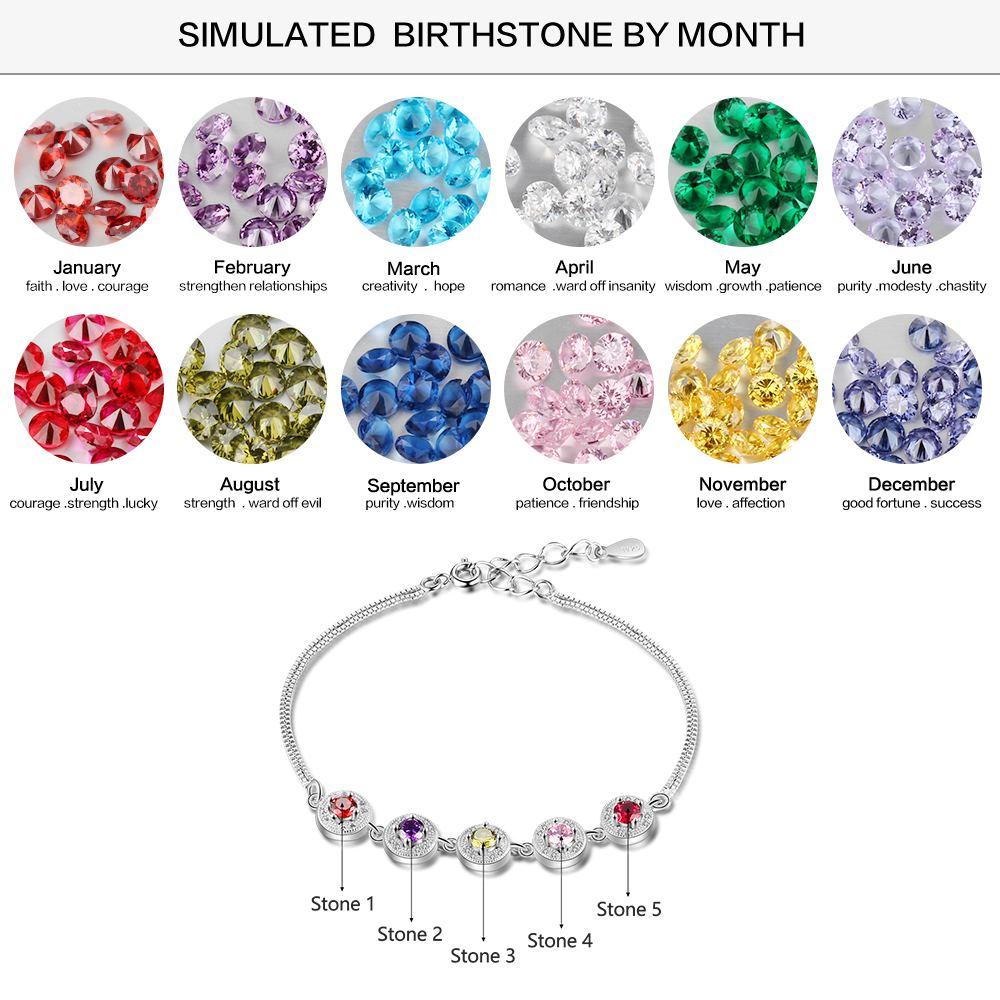 Personalized Double Chain Bracelet for Women with Customized 5 Birthstones, Family gift Bracelets & Bangles-Customized Jewel